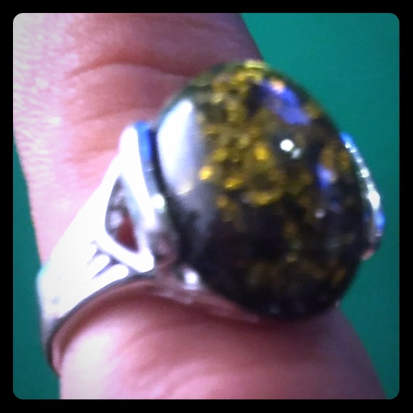 lilith Other - Green Yellow Amber Silver Ring sz 5